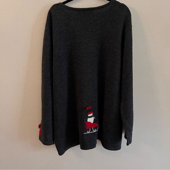 Crazy Horse Sweater Cardigan Snowmen Size 2X Zip Front Pearl Accents Gray - Picture 7 of 8